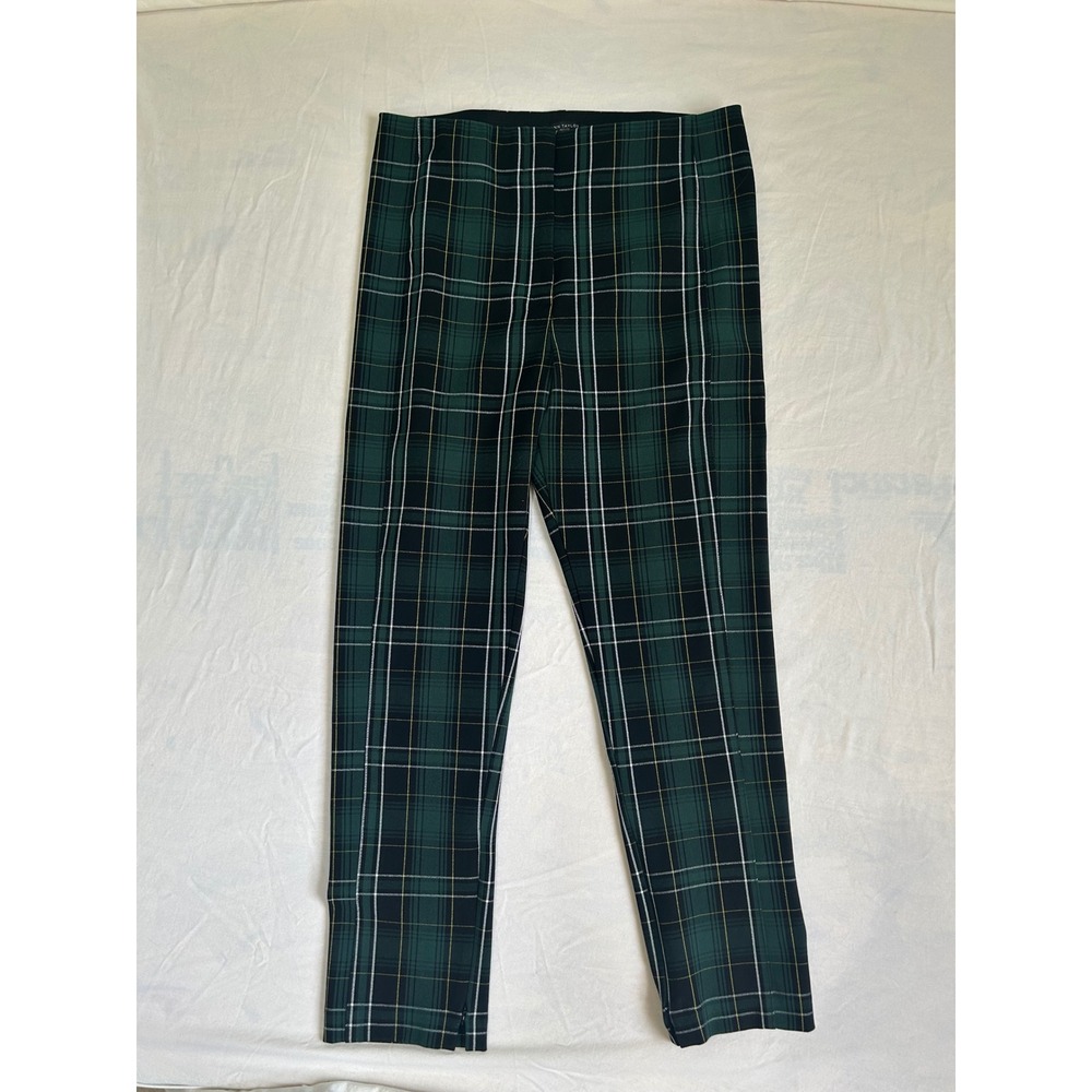 Ann Taylor Petite Green Plaid Ankle Pants Tartan Trousers 12P Slim Leg Holiday